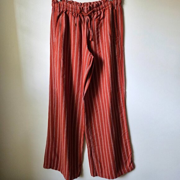 EUC LIKE NEW SONOMA WIDE LEG LINEN BLEND RUST STRIPED WITH CHEVRON PATTERN SZ SM - Picture 1 of 16